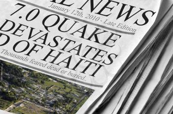Royalty Free Photo of a Newspaper About an Earthquake in Haiti