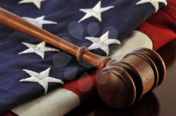 Royalty Free Photo of a Gavel and American Flag
