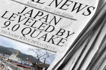 Royalty Free Photo of a Japanese Earthquake Newspaper Headline