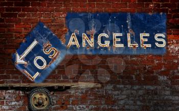 Royalty Free Photo of a Cracked Los Angeles Roadway Sign