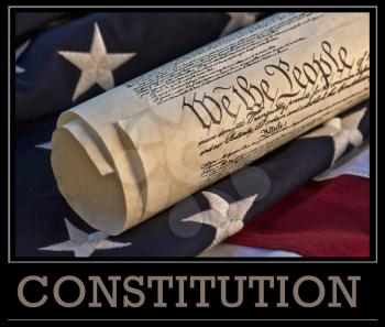 Royalty Free Photo of an American Flag and the US Constitution