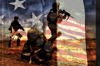 Royalty Free Photo of a Grunge American Flag With Soliders
