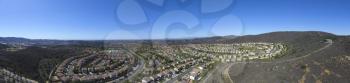 This is a 5 image aerial panoramic of the Santa Fe Hills, San Marcos, California, USA.