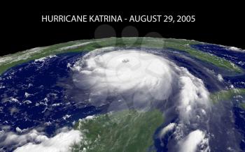 Satellite photo of Hurricane Katrina over The Gulf of Mexico on August 28, 2005. This NOAA image is in the public domain. GOES-12 4 km infrared imagery.
