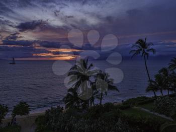 Royalty Free Photo of a Kaanapali Beach Sunset, Maui, Hawaii, USA