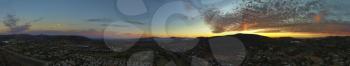 Royalty Free Photo of Sunset Panoramic in San Marcos, California. This is a 4 image aerial panoramic capture. San Marcos is in North County San Diego, California, USA.
