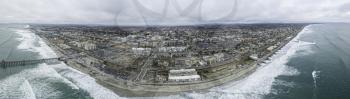Royalty Free Photo of Oceanside, a favorite Southern California tourism destination. This is a 4 image aerial panoramic at the coastline.