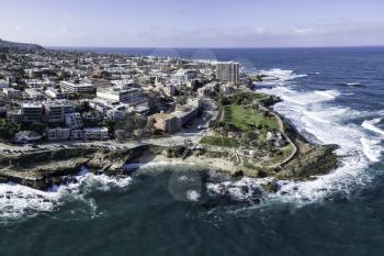 Royalty Free Photo of Stunning La Jolla Cove in San Diego, California, USA. This is a single image aerial capture of the cove looking South.