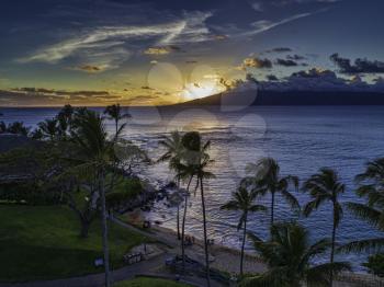 Royalty Free Photo of a Sunset at Kapalua Bay, Maui, Hawaii. 