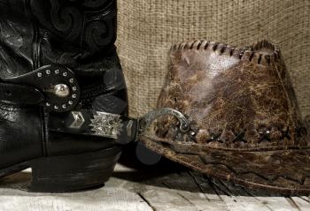 Royalty Free Photo of a Cowboy Boot and Hat