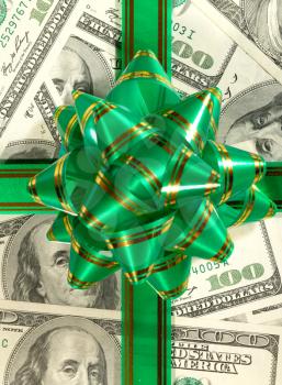 Royalty Free Photo of Money and a Green Bow