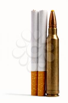 Royalty Free Photo of Two Cigarettes and a Bullet