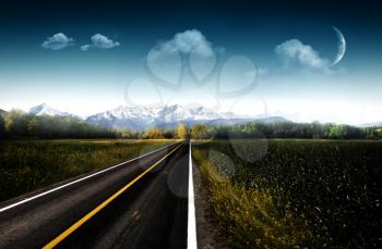 Evening. Abstract natural backgrounds with asphalt road 
