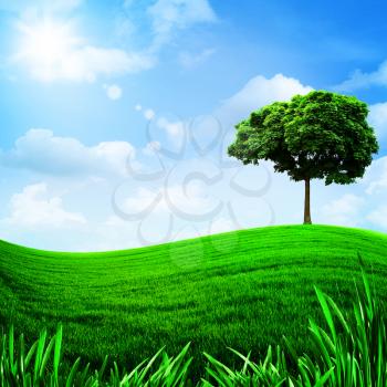 Green hills under the blue sky, natural backgrounds for your design
