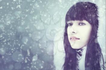 Winter fresh. Female portrait with copy space for your design