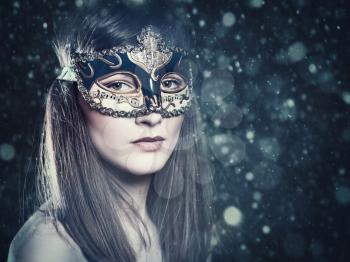 Christmas Party. Carnival female portrait with beauty backgrounds