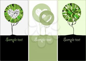 Royalty Free Clipart Image of Three Banners With Abstract Trees