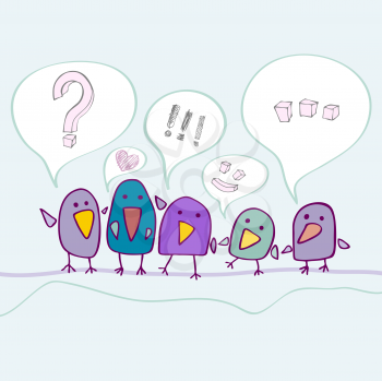 Royalty Free Clipart Image of Talking Birds