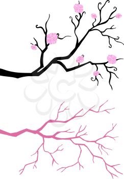 Royalty Free Clipart Image of a Bare Branch and a Blooming Branch