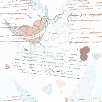 Royalty Free Clipart Image of a Background With a Heart, Scribbling and Ink Spots