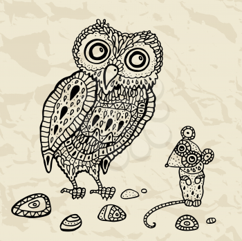 Royalty Free Clipart Image of a Mouse and Owl
