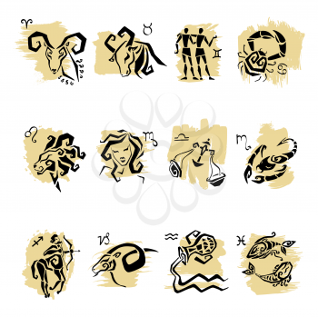 Royalty Free Clipart Image of the 12 Astrological Signs