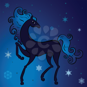 Royalty Free Clipart Image of a Horse on a Winter Background