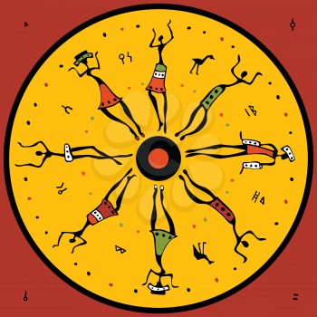 Royalty Free Clipart Image of a Circle With African Dancers
