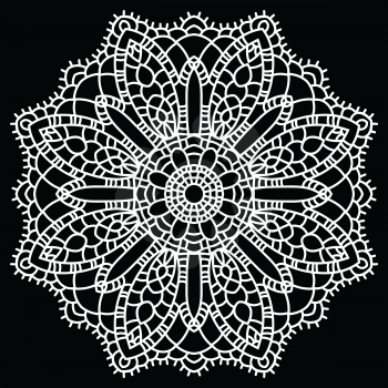  Vintage handmade knitted doily. Round lace pattern. Vector illustration.