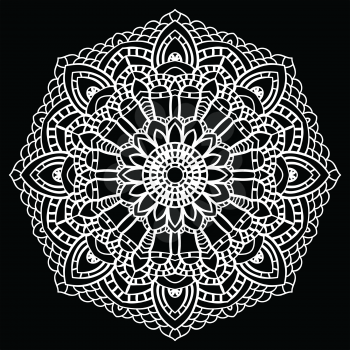  Vintage handmade knitted doily. Round lace pattern. Vector illustration.