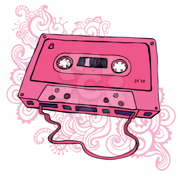 Pink Audio cassette.  Oldschool Vector illustration. Retro cassette tape.