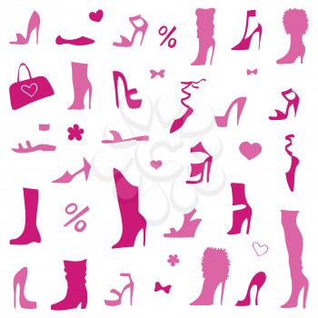 Collection of women's shoes. Vector Illustration.