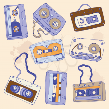 Set of retro cassette tapes. Vector illustration.