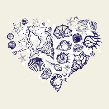 Heart of the shells. Hand drawn vector illustration