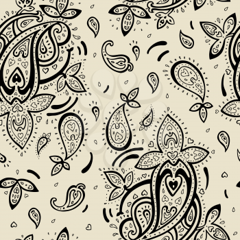 Seamless Paisley background. Elegant Hand Drawn vector pattern.