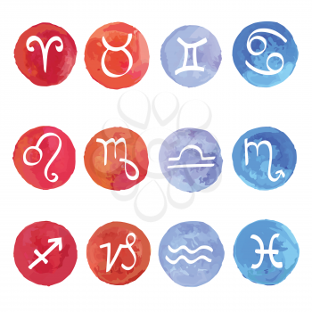 Watercolor. Horoscope Zodiac Star signs, vector set.