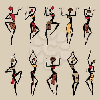 Dancing woman in ethnic style. Vector collection.