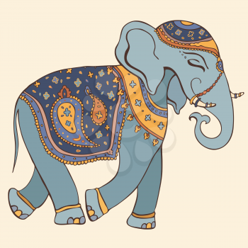 Hand Drawn Vector illustration. Elephant. Indian style