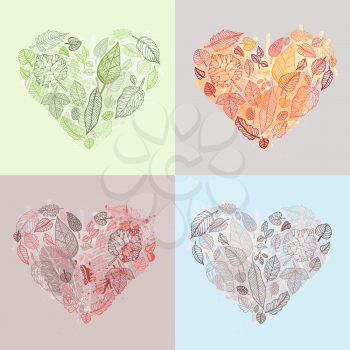 Heart Design elements.  Set Leaves Vector Background.