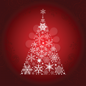 Christmas tree of snowflakes.  New Year background. Vector illustration.