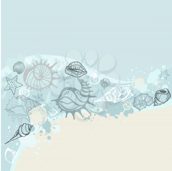 Grange Sea background. Hand drawn vector illustration