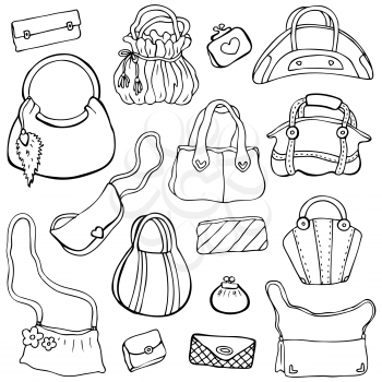 Collection design women's handbags. Hand drawn vector isolated. Set 3
