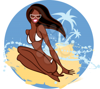 Summer girl on beach. Vector illustration. Isolated.