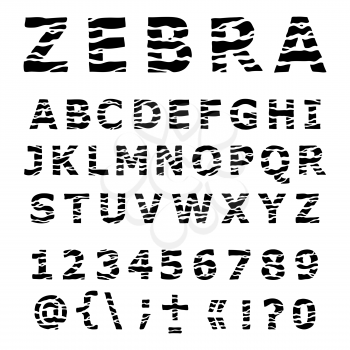 ZEBRA alphabet. Hand drawn Vector Font.