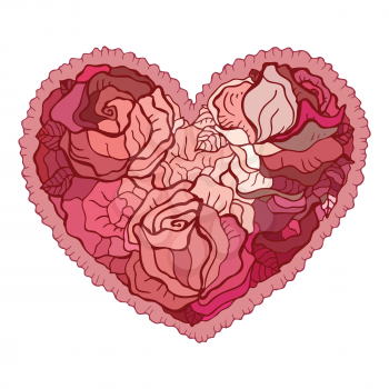 Heart of roses. Valentine Greeting card. Hand drawn vector illustration.