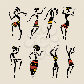 Figures of african dancers. People silhouette set. Vector  Illustration.