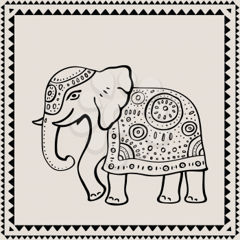 Ethnic elephant. Hand drawn vector  illustration. Indian style.