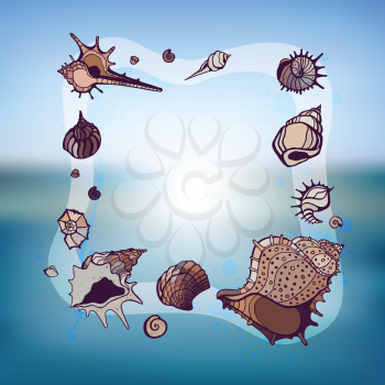 Frame of seashells. Summer Template. Vector illustration.