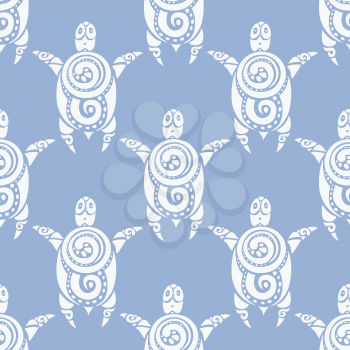 Sea Turtles. Polynesian tribal pattern. Seamless Vector background.