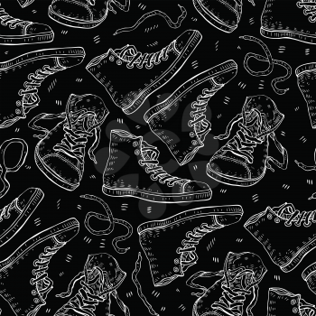 Sport shoes. Sneakers. Hand drawn Seamless Vector background.